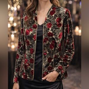 Vintage 90's After Dark Velvet Floral Jacket Holiday Party Dressy Size 14 Women'